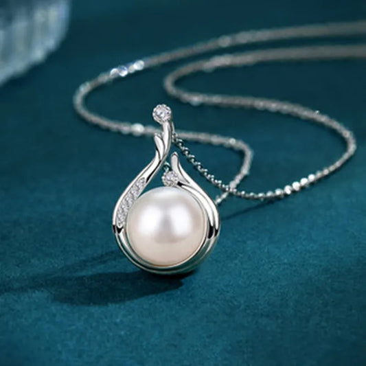925 Sterling Silver Water Drop Pearl Pendant Necklace Elegant Wedding & Engagement Jewelry for Women