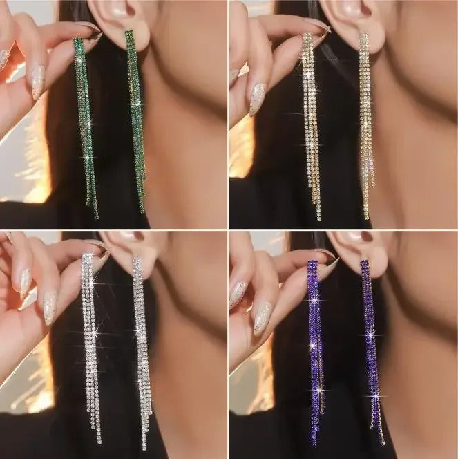 Women’s Crystal Dangle Earrings Long Tassel Rhinestone Party Jewelry
