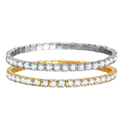 Cubic Zirconia Tennis Bracelet for Women, Elastic Stainless Steel Rose Gold Color Hand Chain, Minimalist Link Jewelry