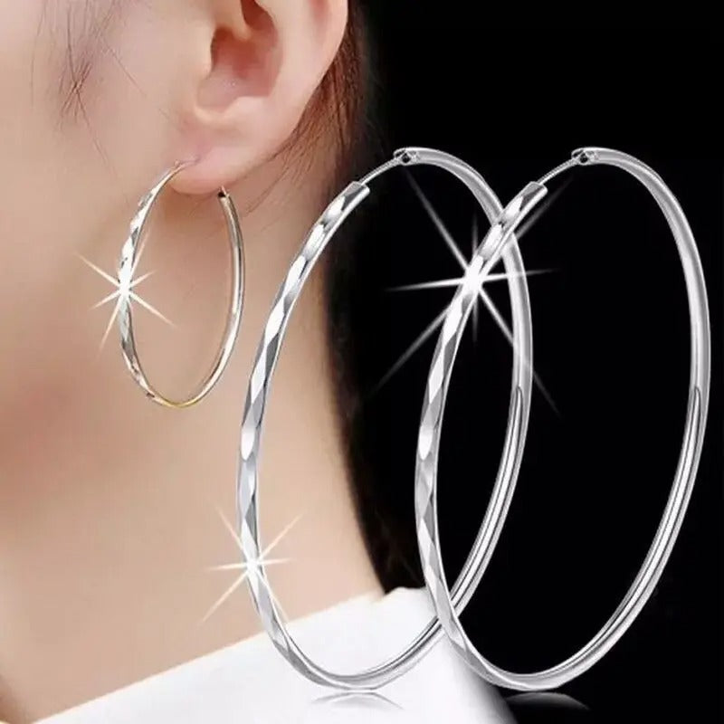Sterling Silver Big Circle Hoop Earrings Luxury Women’s Jewelry