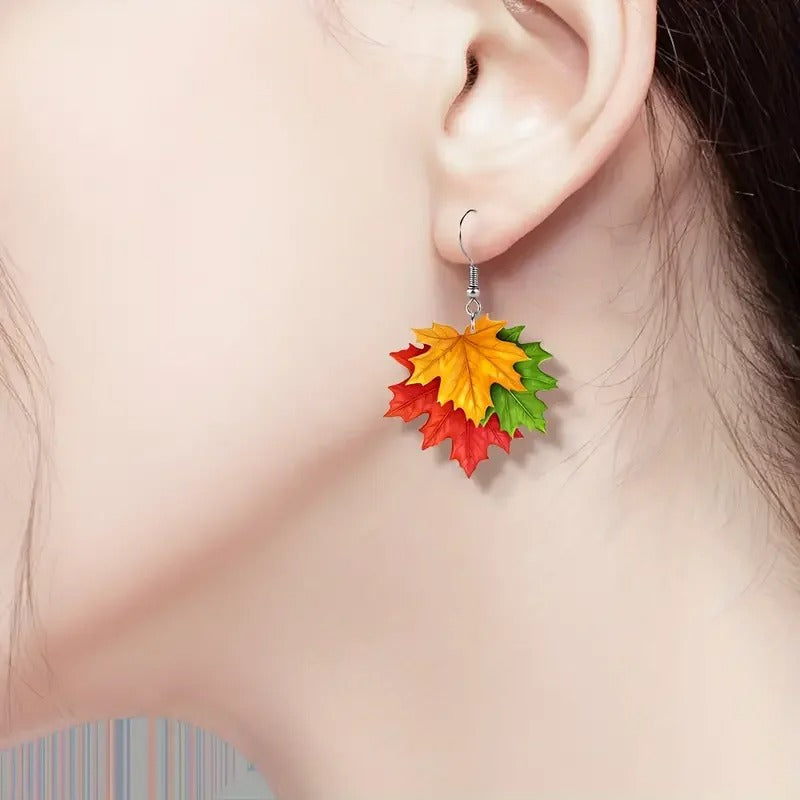 Vintage & Vacation Style Acrylic Leaf Dangle Earrings Fashionable Maple Leaf Design Iron Ear Needle Non-Plated Chic Drop