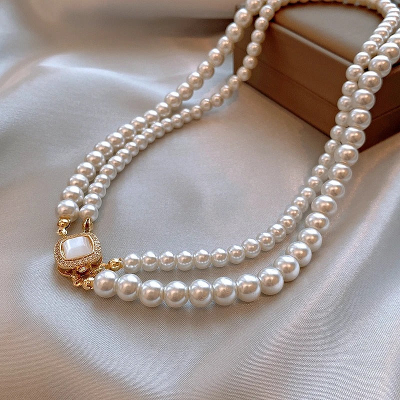 French Double Layered Pearl Necklace for Women Simple and Versatile High-end Choker Necklaces Charms Wedding Bride Jewelry