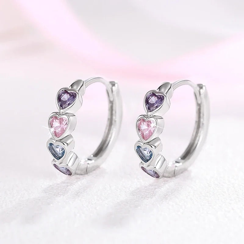 Dainty Heart CZ Hoop Earrings Fancy Colorful Fresh Style Ear Accessories Charming Versatile Daily Party Jewelry for Women