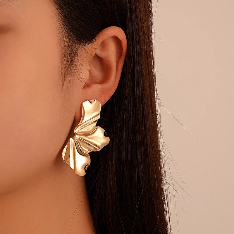 Gold Half Flower Stud Earrings Minimalist Petal Design for Women