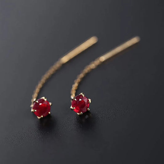 Mini Six-Claw Inlaid Ruby Earrings – Chinese Style Retro Silver Jewelry for Women