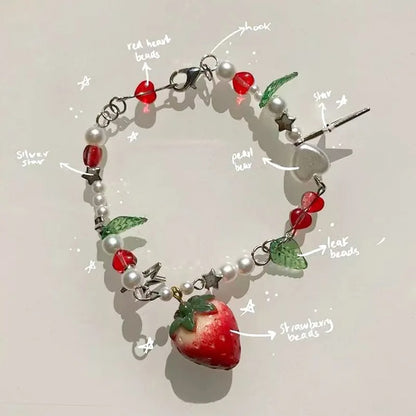 1 Pc Exquisite Strawberry Cute Fashion Color Alloy Beaded Bracelet Set Women