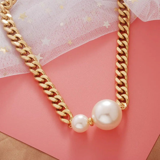 Imitation Pearl Exaggerated Pendant Necklace Retro Thick Chain Choker European American Style Hot-Selling Jewelry Accessory