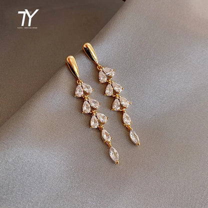 Luxury Gold Leaf Zircon Earrings Wedding & Party Jewelry