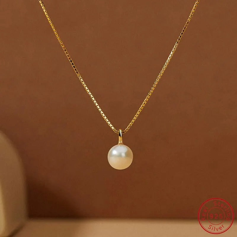Silver Light Luxury Gold Plating Shell Imitation Pearl Pendant Necklace Women Fashion Clavicle Chain Jewelry