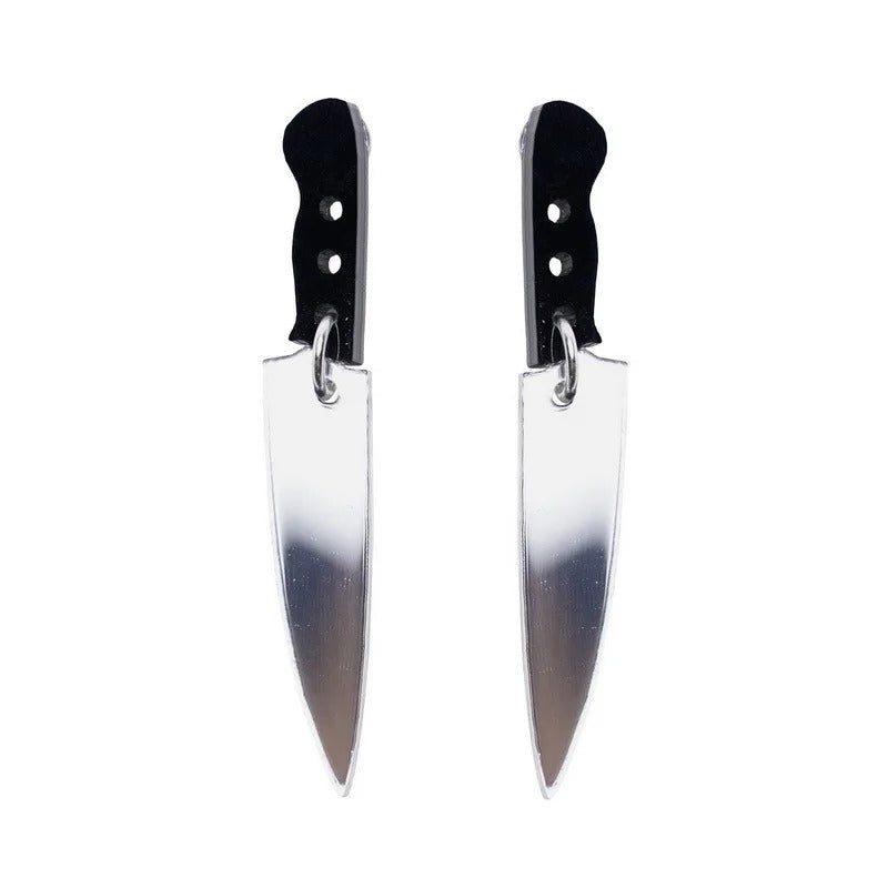 New Halloween Jewelry Silver Color Mirror Acrylic Knife Drop Earrings for Womens Mens Fashion Accessories