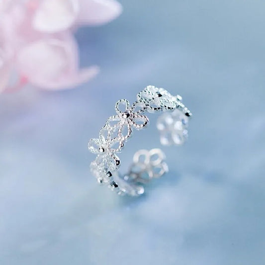 Vintage Hollow Flower Adjustable Ring 925 Sterling Silver Luxury Engagement Jewelry for Women