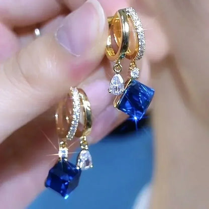 Geometric Square Crystal Zircon Dangle Earrings Women Jewelry