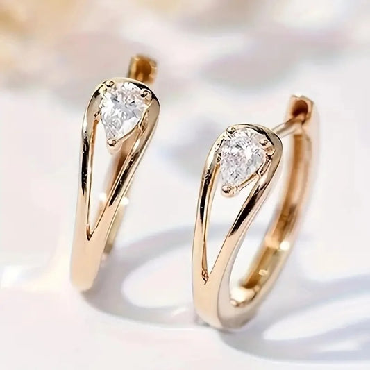 Dazzling Geometric White Zircon Hoop Earrings for Women Exquisite Fashion Engagement Wedding Earrings Jewelry