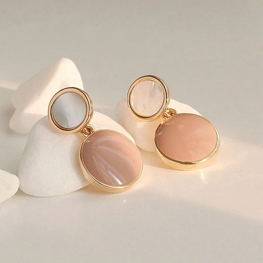 Vintage Pink Water Drop Earrings Women Korean Hanging Fashion Jewelry