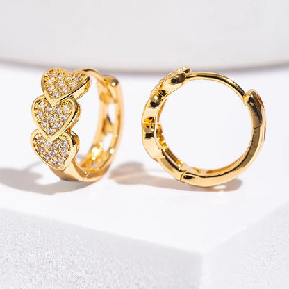 Stainless Steel Zircon Heart Earrings for Women Gold Plated Hoop Jewelry