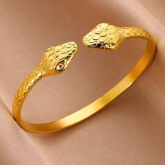 Stainless Steel Snake cuff Bracelet for Women Vintage Gold Color Aesthetic Jewelry Gift