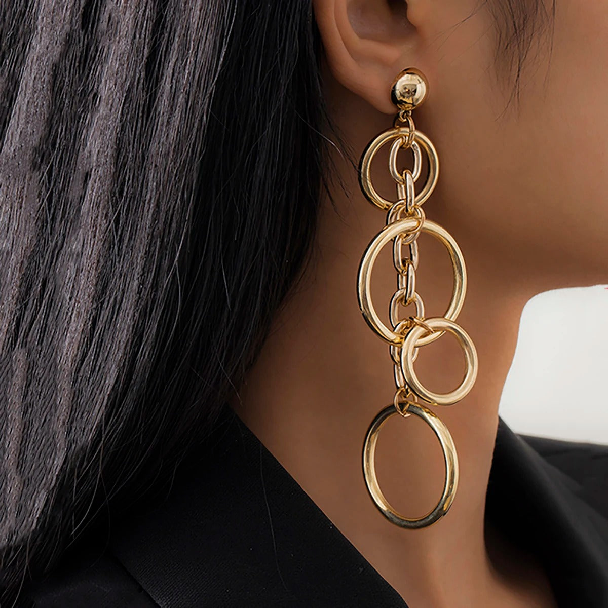 Long Big Circle Link Chain Earrings Hip Hop Statement Jewelry