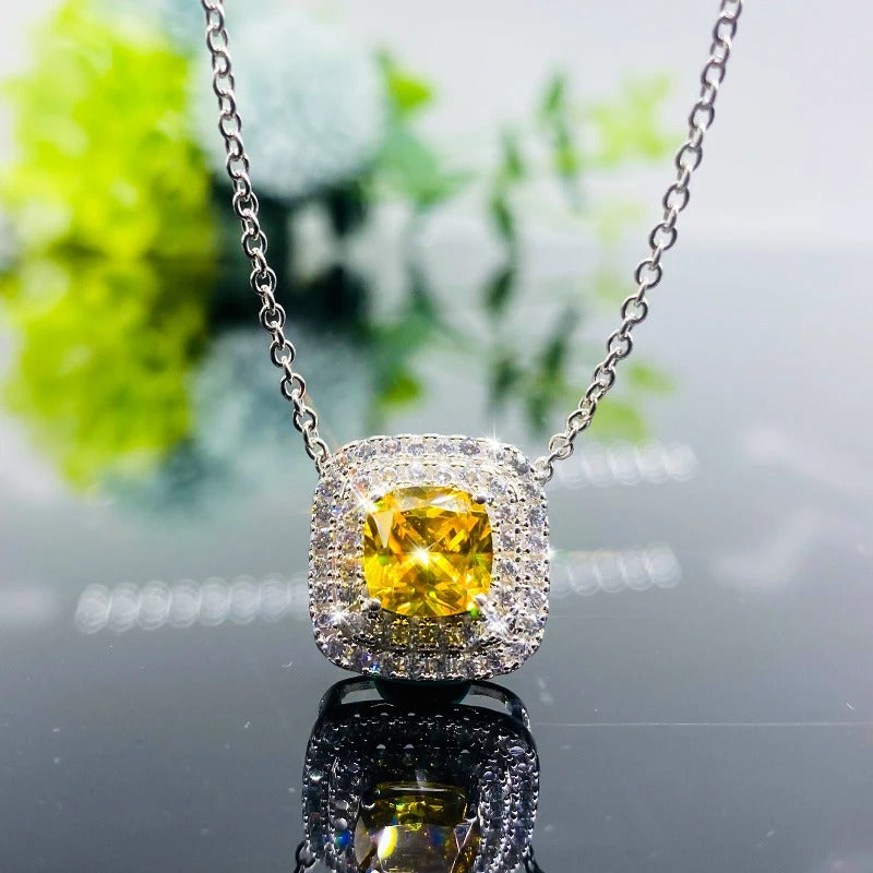 Female Luxury Fashion Pendant Necklace with Bright Yellow/White Cubic Zirconia Engagement Wedding Necklace Trendy Jewelry