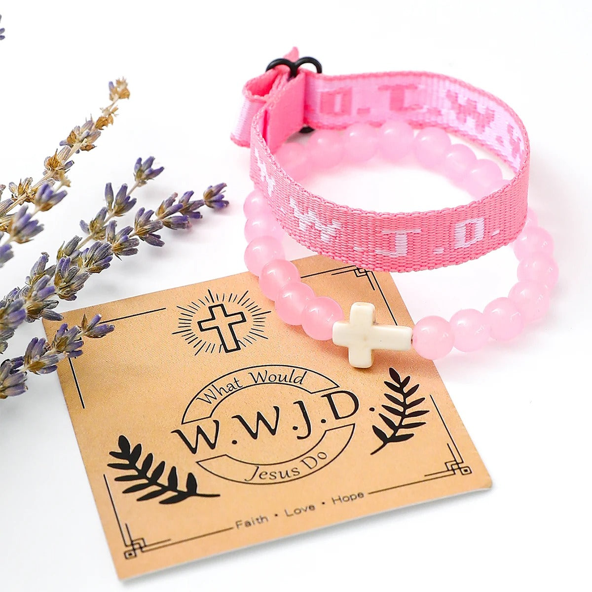 WWJD Cross Beaded Bracelet Set for Women Religious Jewelry