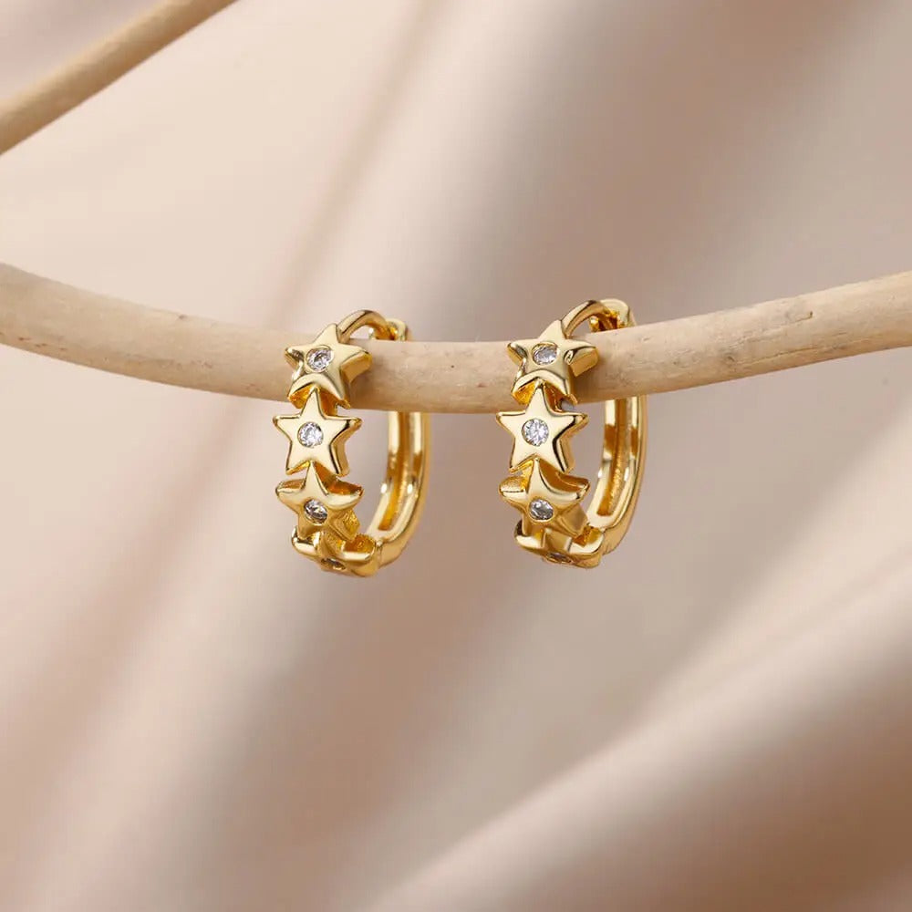 Mini Zircon Star Hoop Earrings Women Gold Plated Stainless Steel