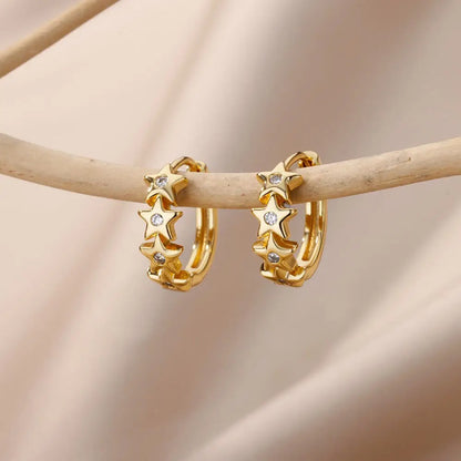 Mini Zircon Star Hoop Earrings Women Gold Plated Stainless Steel