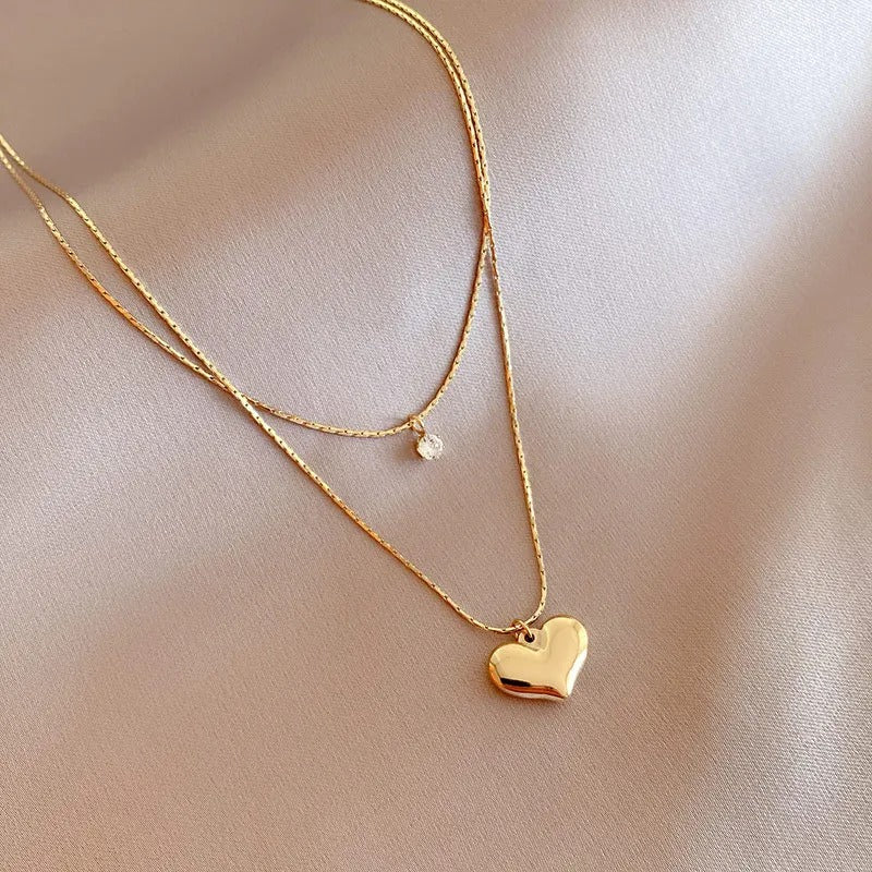316L Stainless Steel Double Layer Heart Snake Chain Pendant Multilayer Chain Choker Necklace For Women Wedding Accessories