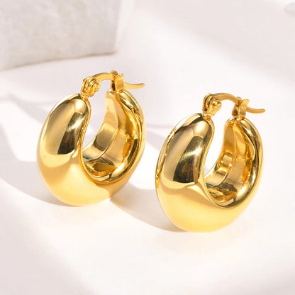 Trendy Chunky Stainless Steel Hoop Earrings Women Gold Circle