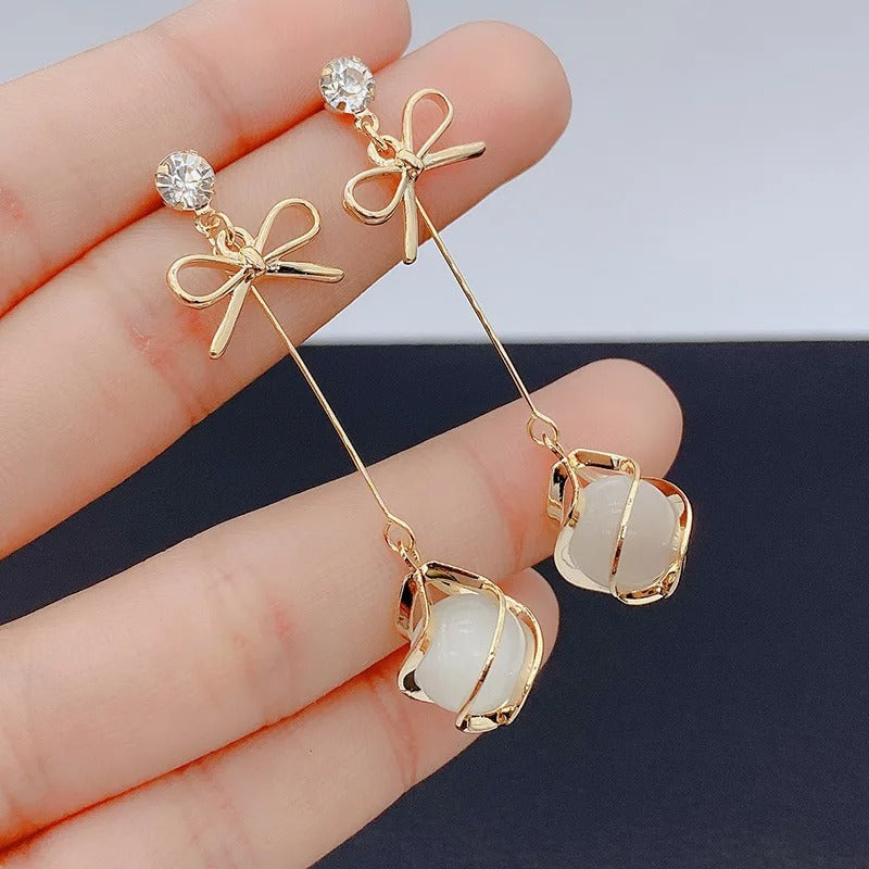 Trendy Gold Opal Dangle Earrings Long Drop Jewelry for Women