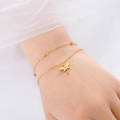Dragonfly Double Layer Charm Bracelet Stainless Steel Women’s Jewelry