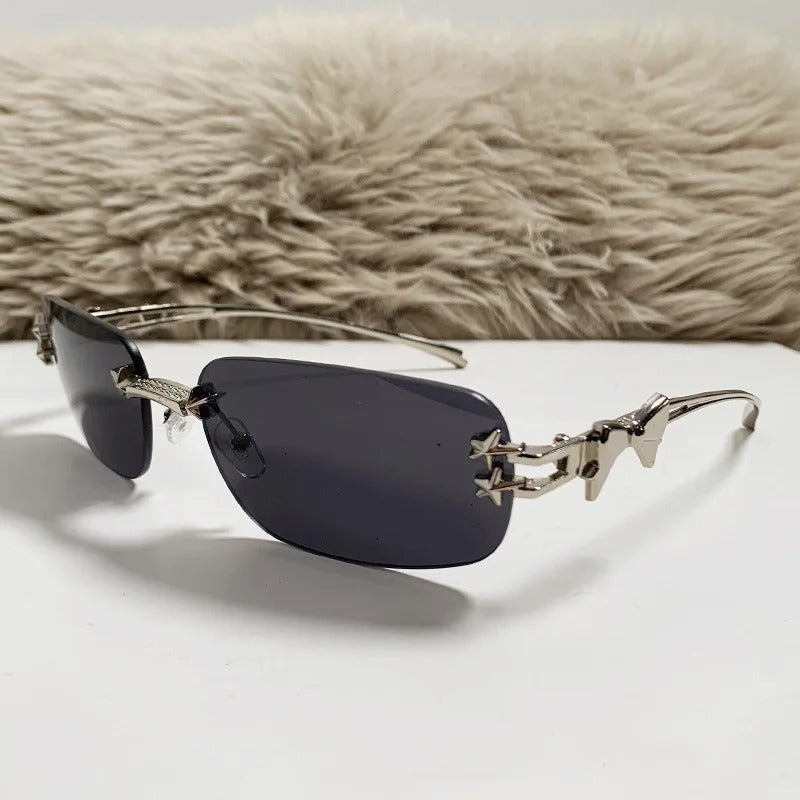 Y2K Vintage Rimless Square Sunglasses with Star Rivet UV Protection