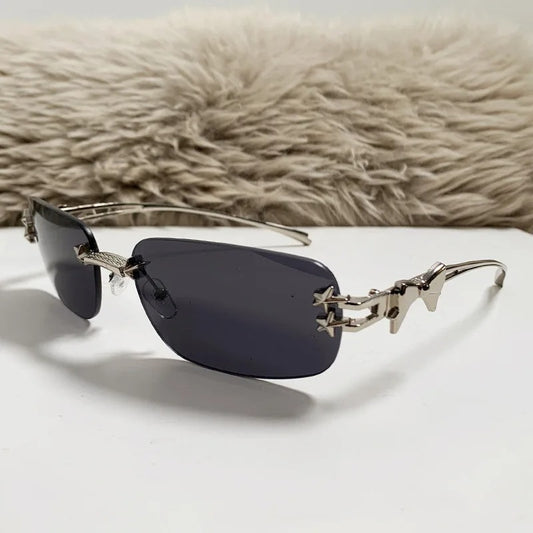 Y2K Vintage Rimless Square Sunglasses with Star Rivet UV Protection