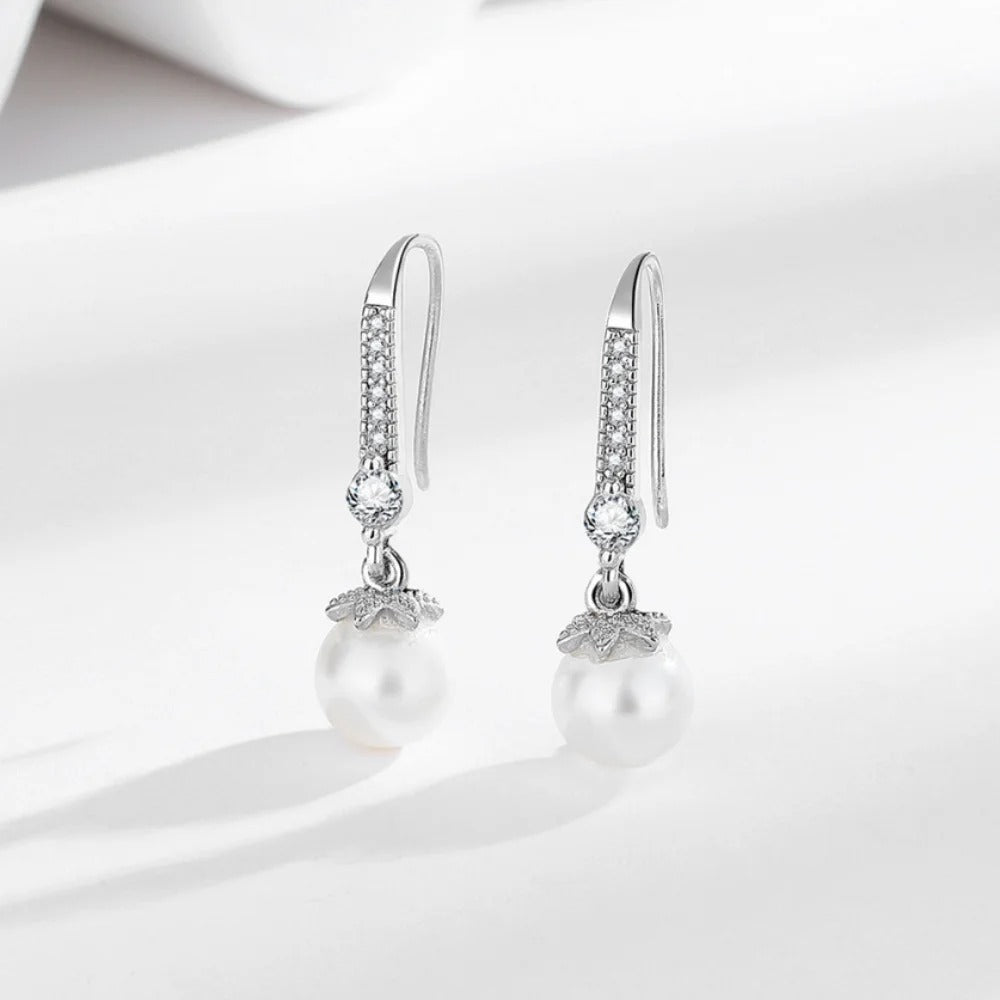 925 Sterling Silver Drop Earrings with Zircon & Pearl for Women