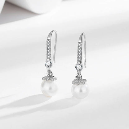 925 Sterling Silver Drop Earrings with Zircon & Pearl for Women