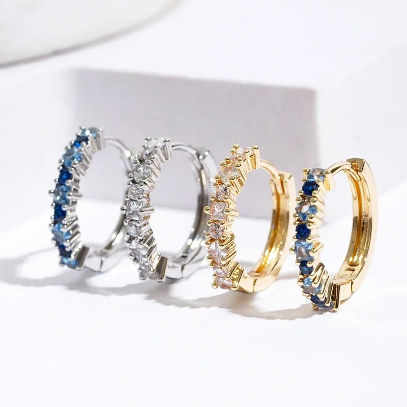 Luxury Colorful Zircon Hoop Earrings Women Stainless Steel Jewelry