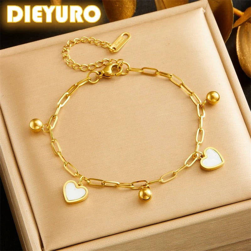 316L Stainless Steel Heart Double-Layer Bead Bracelet for Women