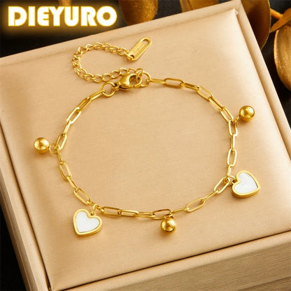 316L Stainless Steel Heart Double-Layer Bead Bracelet for Women