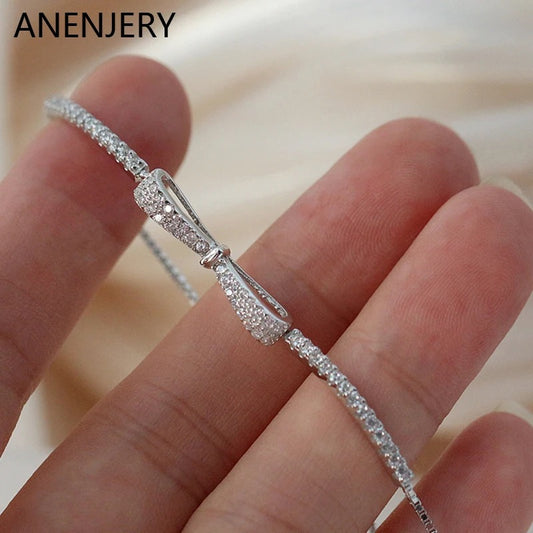 Elegant Zircon Bowknot Adjustable Bracelet for Women Simple Fashion Jewelry Gift