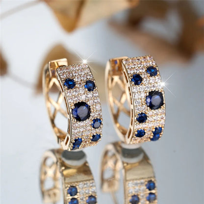 White & Blue Zircon Hoop Earrings Gold Women’s Wedding Jewelry