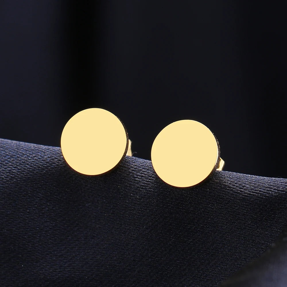 Minimalist Round Stud Earrings Classic Stainless Steel Women
