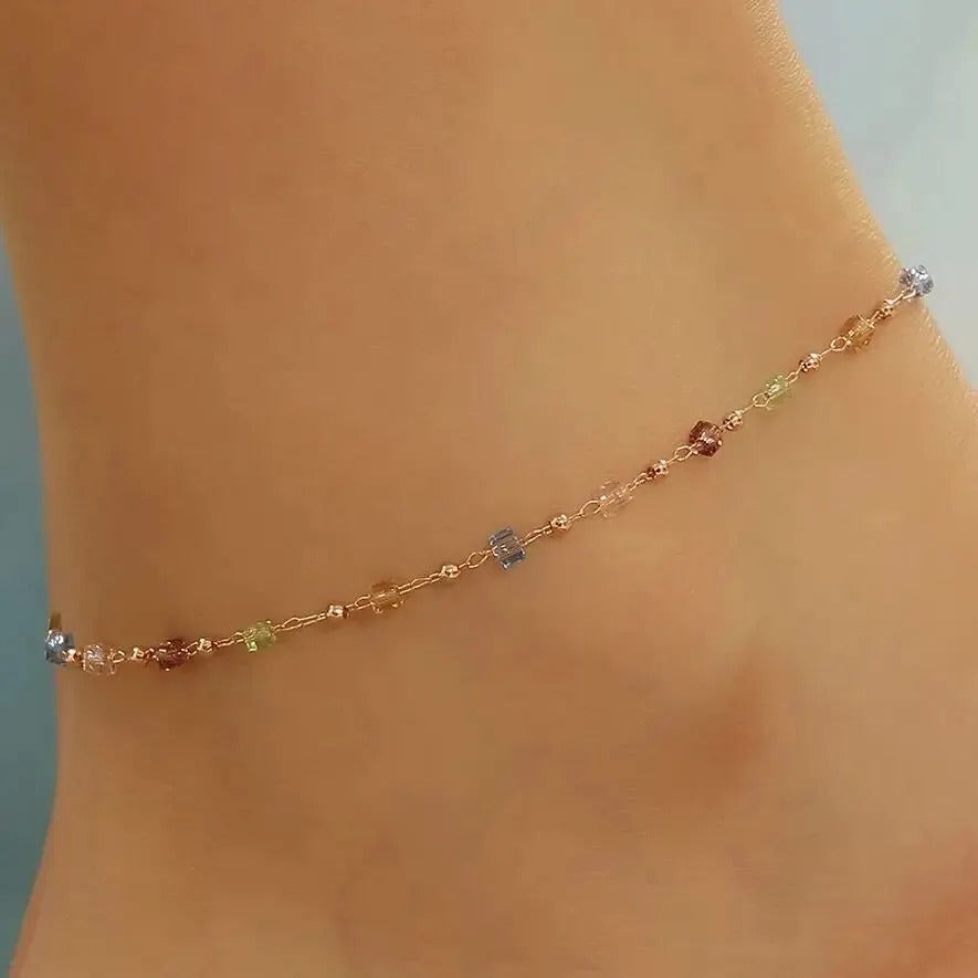 Colorful Adjustable Anklet for Women Summer Beach Gold Color Thin Feet Chain Party Jewelry Accessories.