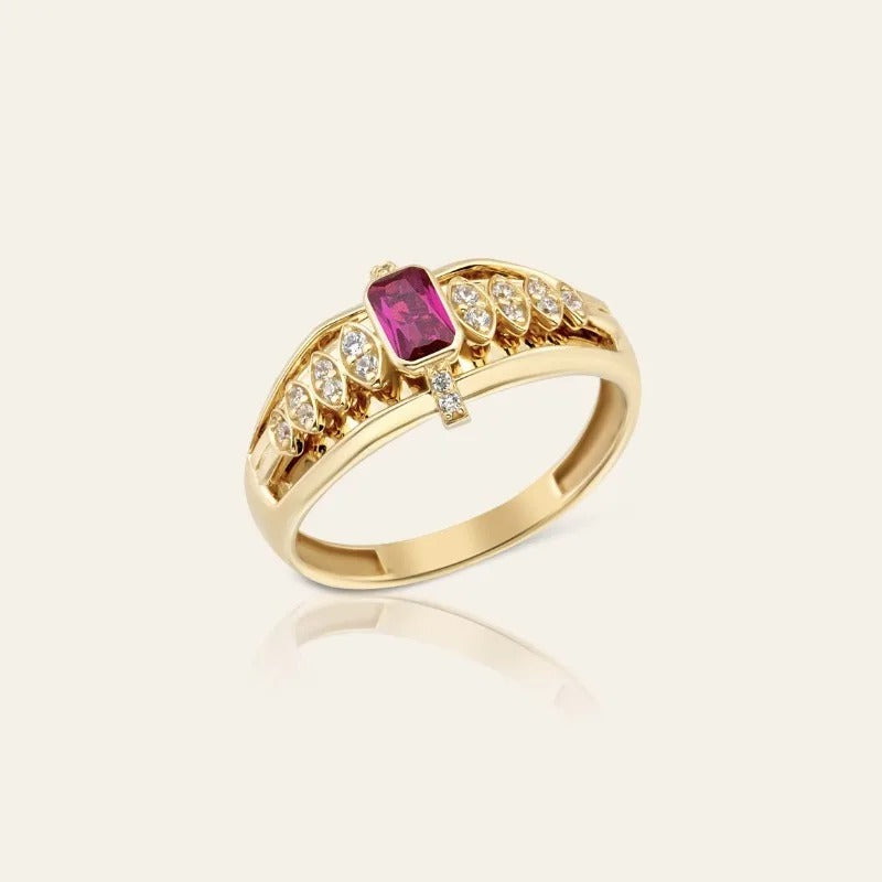 Delicate Gold Color Square Oval Rings for Women Red White Blue Stone Rings Jewelry Party Gift