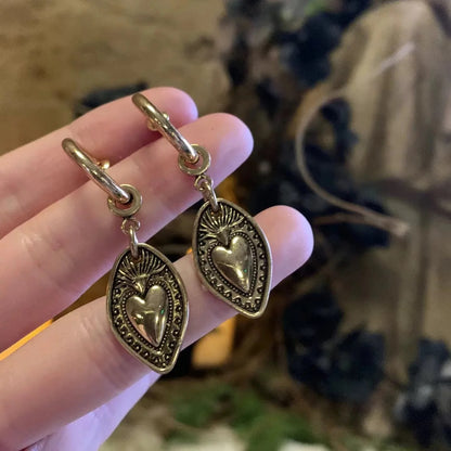 Heart of Fire Gothic Earrings Vintage Oval Charm Ear Hooks for Her