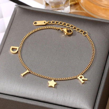 Letter & Star Pendant Stainless Steel Bracelet for Women