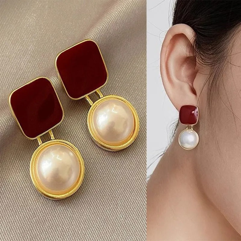 Vintage Square Earrings 925 Silver Red Blue Korean Fashion Jewelry