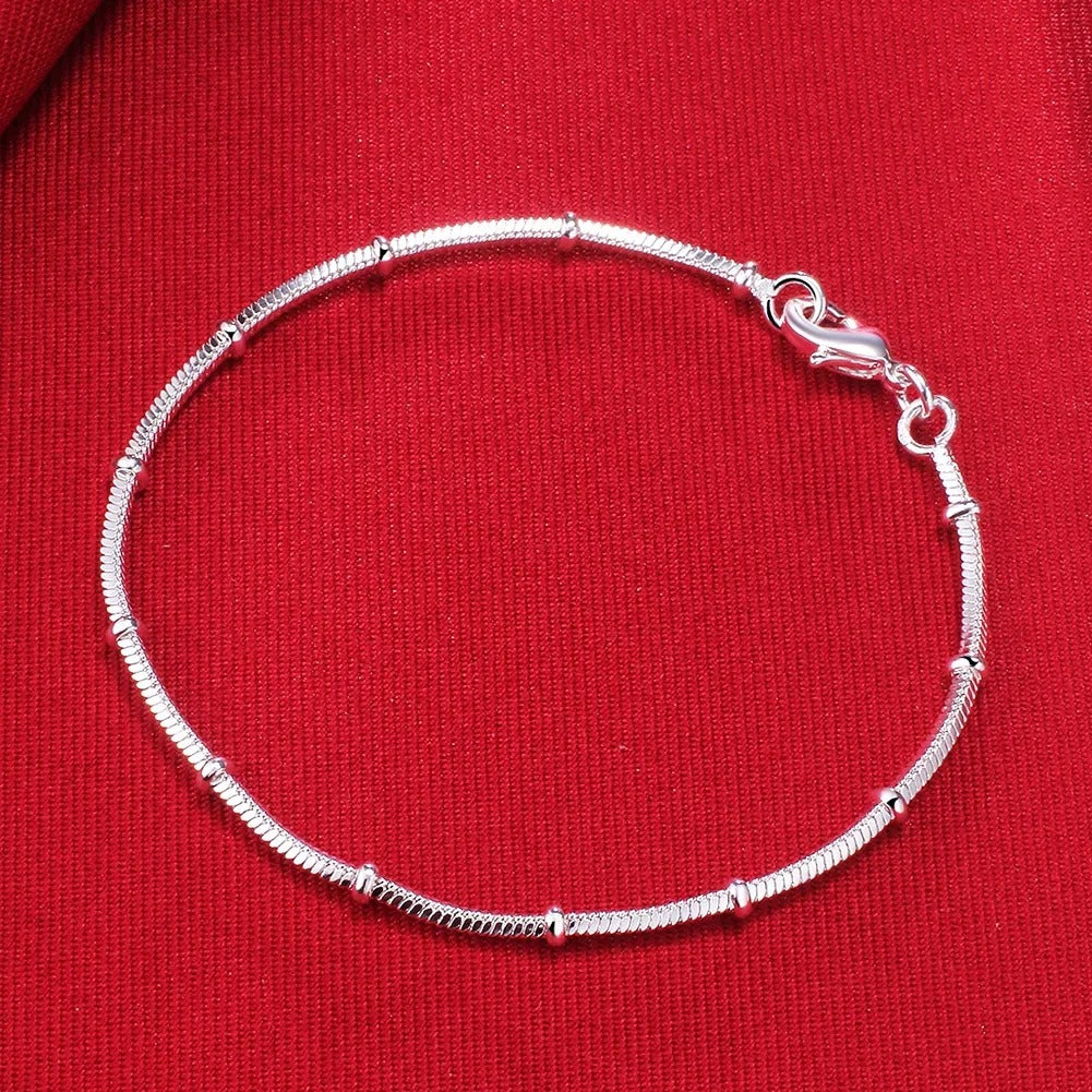 Silver Snake Chain Bracelet Women’s Fine Bead Jewelry