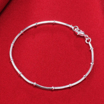 Silver Snake Chain Bracelet Women’s Fine Bead Jewelry