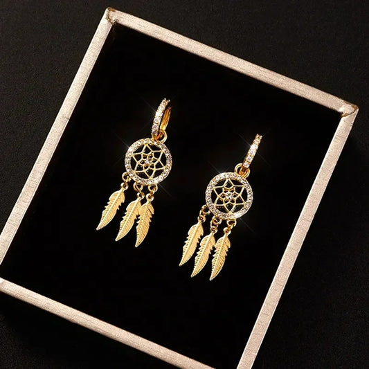 Earrings Feather Long Drop Dangle Earrings For Women Cubic Jewelry Fashion Gift