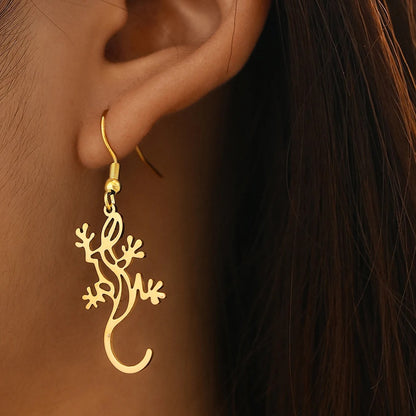 Gecko Dangle Earrings Stainless Steel Fashion Jewelry for Women