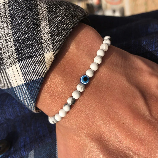 4mm Evil Eye Bracelet – Natural Obsidian & Hematite Beads | Elastic Protection Bracelet for Men