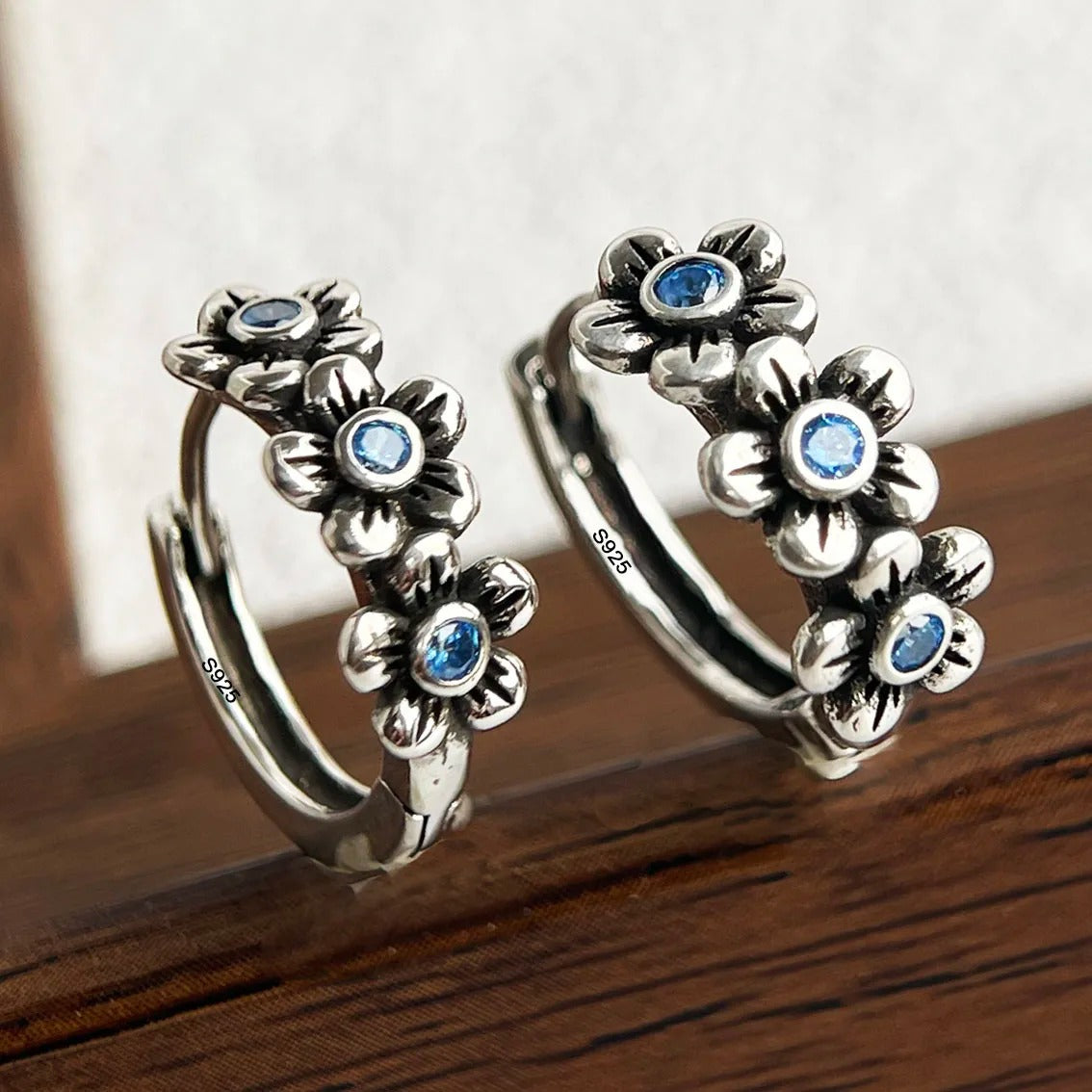 Sterling Silver Vintage Flower Earrings Women Trendy Jewelry